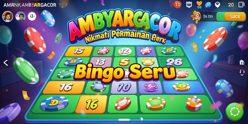 Tampilan gameplay seru AMBYARGACOR dengan kartu Bingo yang berwarna-warni.