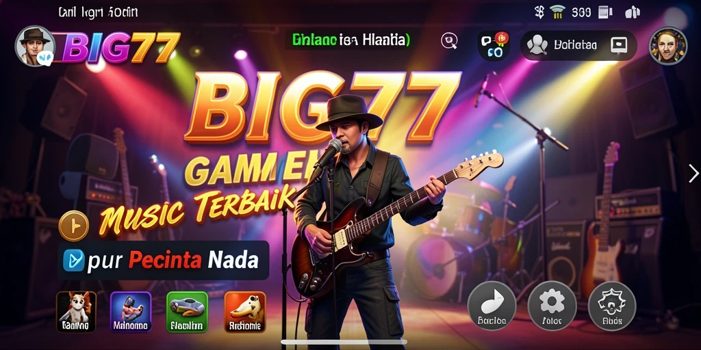 Tangkapan layar utama BIG77 menampilkan permainan musik yang seru.