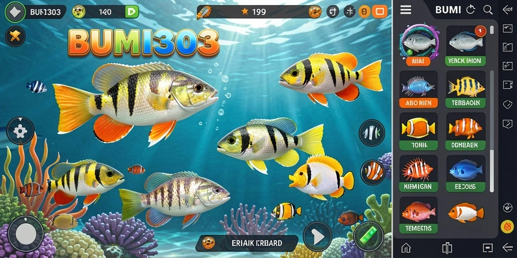 Tangkapan layar gameplay BUMI303 saat menangkap ikan.