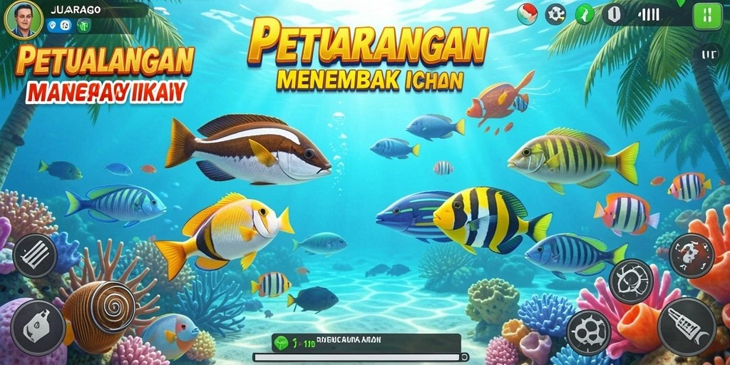 Tampilan gameplay JUARAGO dengan aksi menembak ikan yang seru.