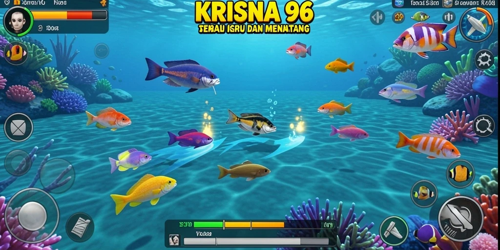 Tampilan utama gameplay KRISNA96 saat menangkap ikan.