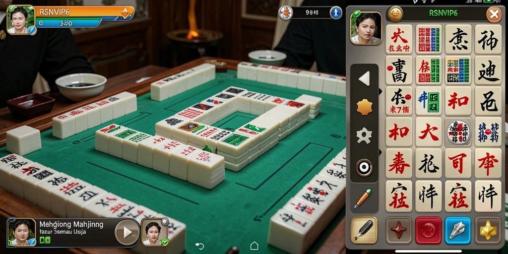 Screenshot gameplay RSNVIP6 menampilkan suasana permainan Mahjong yang seru.